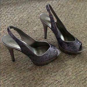 Purple/grey glitter heels